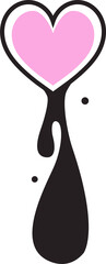 Poster - Stylized pink heart shape is dripping black paint drops, flat vector style, transparent background