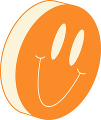 Poster - Smiling 3D disc floating on transparent background, featuring orange face and cream eyes
