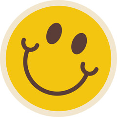 Poster - Showing flat smiley on transparent backdrop, yellow circle, beige border, brown eyes, curved smile