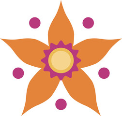 Poster - Flat design flower is displaying orange petals, yellow core, fuchsia dots on transparent background
