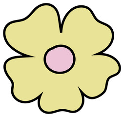 Poster - Vector six-petaled flower is sitting on transparent background, showing yellow petals, pink core