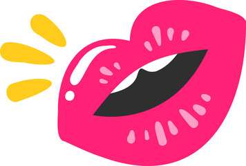 Poster - Flat magenta lips are showing black interior, white, pink, yellow accents on transparent background