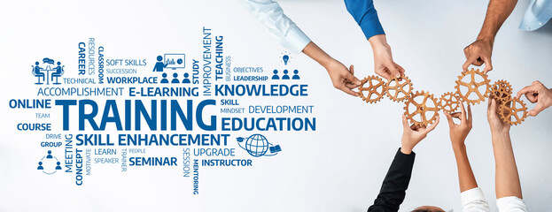 Aufkleber - This image showcases collaboration in training and education through hands connecting gears, symbolizing skill development, enhancement, and teamwork in a professional environment. Amity