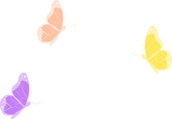 Poster - Three pastel-toned butterflies are fluttering in flat design, against transparent background