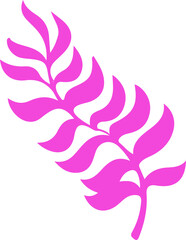 Poster - Stylized pink fern-like leaf frond is floating on transparent background in flat design style
