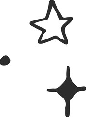 Poster - Abstract doodles floating in flat style on transparent canvas, showing star outline, dot, sparkle