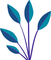Poster - Flat design is showing five purple stems fanning teal dark blue leaves on transparent background