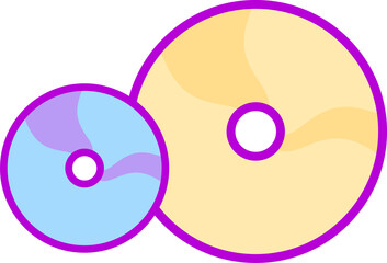 Poster - Two flat discs are showing yellow and blue rings with magenta outlines on transparent canvas