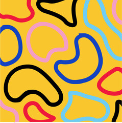 Poster - Colorful organic outlines are floating over yellow layer in flat design, on transparent background