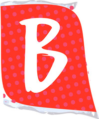 Poster - White hand-drawn B is floating on torn red dotted shape on transparent background, copy space