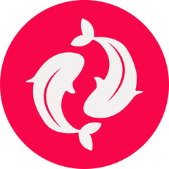 Poster - Two curved fish are forming Pisces symbol inside red circle in flat design, transparent background