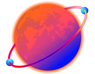 Poster - Abstract planet sphere is floating in flat design with ring and satellites, transparent background
