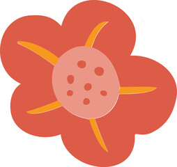 Poster - Flat flower is showing 5 orange petals, stamens around pink spotted center, transparent background