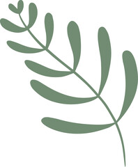 Poster - Showing flat design curved botanical sprig with twelve oval green leaves on transparent background