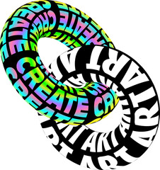 Poster - Torus rings are linking in 3D featuring rainbow CREATE and monochrome ART on transparent background