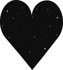 Poster - Flat design heart-shaped silhouette is glowing with white star sparkles on transparent background