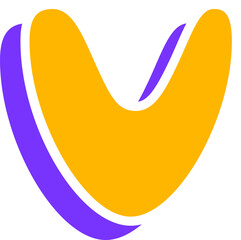 Fototapete - 3D render boomerang shape is floating on transparent background with yellow face and purple shadow