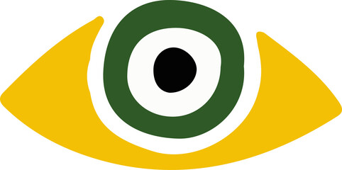 Poster - Flat design eye icon on clear backdrop, showing yellow eyelid green iris, white circle, black pupil