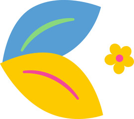 Poster - Flat design motif is being shown on transparent backdrop with blue and yellow leaves and flower