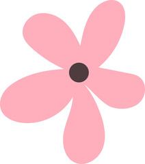 Poster - flat minimal blossom is floating on transparent background with five pink petals and brown core