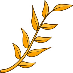 Poster - Illustrating golden branch flat on transparent background, with curving stem and elongated leaves