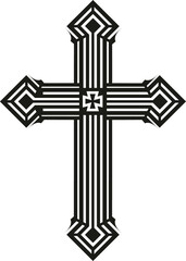 Poster - Displaying flat design cross with parallel black lines and diamond tips on transparent background