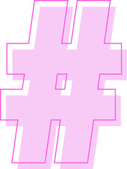 Poster - Flat geometric hashtag is showing pink fill, magenta outline on transparent canvas, copy space