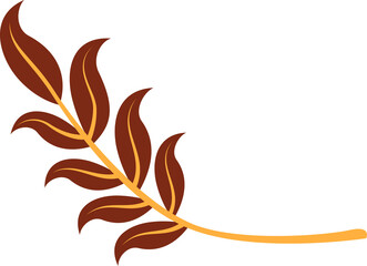 Poster - Flat botanical branch is showing curved golden stem and red leaves on transparent background