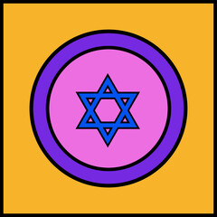 Poster - Vector-style design showing orange-purple rings with pink disc, blue star on transparent background