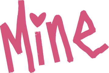 Poster - Hand-drawn Mine wordmark is showing uneven pink blocks with heart dot on transparent background