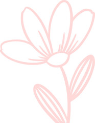 Poster - Displaying stylized pink line art flower on transparent background, highlighting petals stem leaves