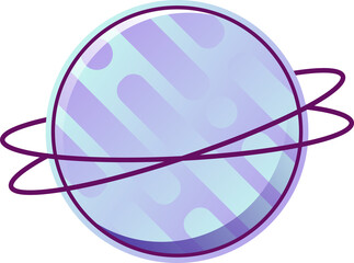 Poster - Flat vector ringed planet is floating on clear background with purple gradient bands and rings