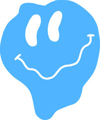 Poster - Abstract blue blob is floating in flat design, oval eyes, wavy smile on transparent background
