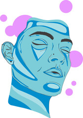 Poster - Abstract digital design is showing blue head floating on transparent canvas with magenta circles