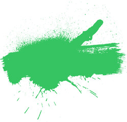 Poster - green paint splash is making brushstroke with splatters, transparent background, vector, copy space
