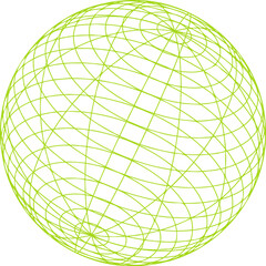 Poster - Wireframe sphere is floating on transparent background with lime green grid lines and polar points