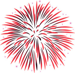 Poster - flat firework burst is radiating red-purple rays, pink stars and sparks, transparent background