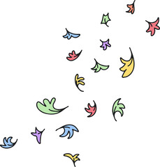 Poster - Colorful black-outlined leaf shapes are floating over transparent background in flat design