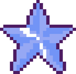 Poster - Pixelated star icon is shining with blue shades and white highlights on transparent canvas