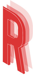 Poster - Design is showing layered red 3D R letter shapes outlined in white on transparent background