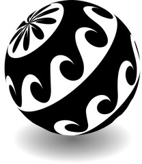 Poster - 3D sphere is floating above transparent background, showing shadow and black white swirl pattern