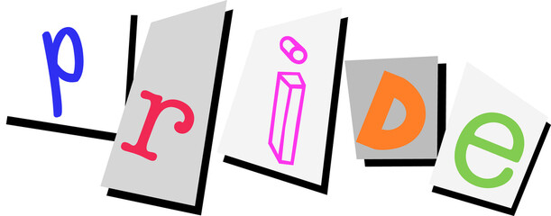Poster - Illustration is showing five angled cards spelling pride in flat vector on transparent background