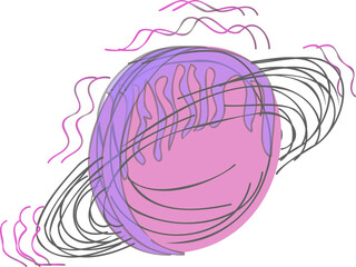 Poster - Flat design abstract planet is floating with rings and wavy line accents on transparent background
