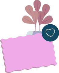 Aufkleber - Flat design is showing potted pink-leafed plant over pink panel and heart icon on clear backdrop