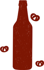 Poster - flat design red bottle shape is floating on transparent background with pretzel icons, copy space