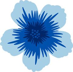 Poster - Blue flower with five petals is showing spiky disk in flat vector style on transparent background
