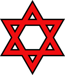 Poster - red six-pointed star is floating in flat design with bold black outline, white border, transparent
