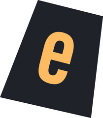 Poster - Displaying stylized lowercase e on tilted charcoal panel over transparent background in flat style