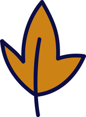 Poster - Minimalist vector leaf icon is floating on transparent canvas, with amber lobes and navy outline