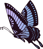 Stylized butterfly illustration is showing wings with pastel purple patterns on transparent canvas